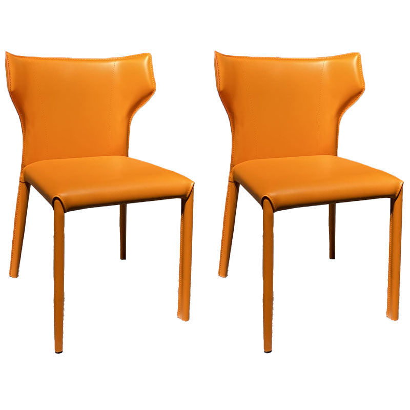 Upholstered Armless Dining Chairs Home Leather Side Chairs with Metal Legs Orange 2 Piece Set Clearhalo ' kitchen&dining_furn' 'Dining Chairs' 'Dining Tables & Seating' 'dining_chair' 'furn' 'furn_dining_chair' 'Furniture' 'furniture_dining_chair' 'Kitchen & Dining Furniture' 'kitchen' 4391649