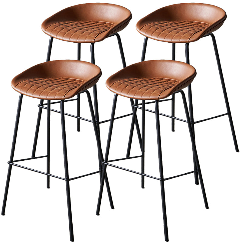 Industrial Indoor Barstool Iron Distressed Quilted Tall Stool with Leather Seat Brown 4 Piece Set Clearhalo 'Bar Furniture' 'Bar Stools' 'bar_stools' 'furn' 'furn_bar_stools' 'furniture_bar_stools' 'Kitchen & Dining Furniture' 'kitchen&dining_furn' 'kitchen' 'kitchen_furn' Furniture' 4392047