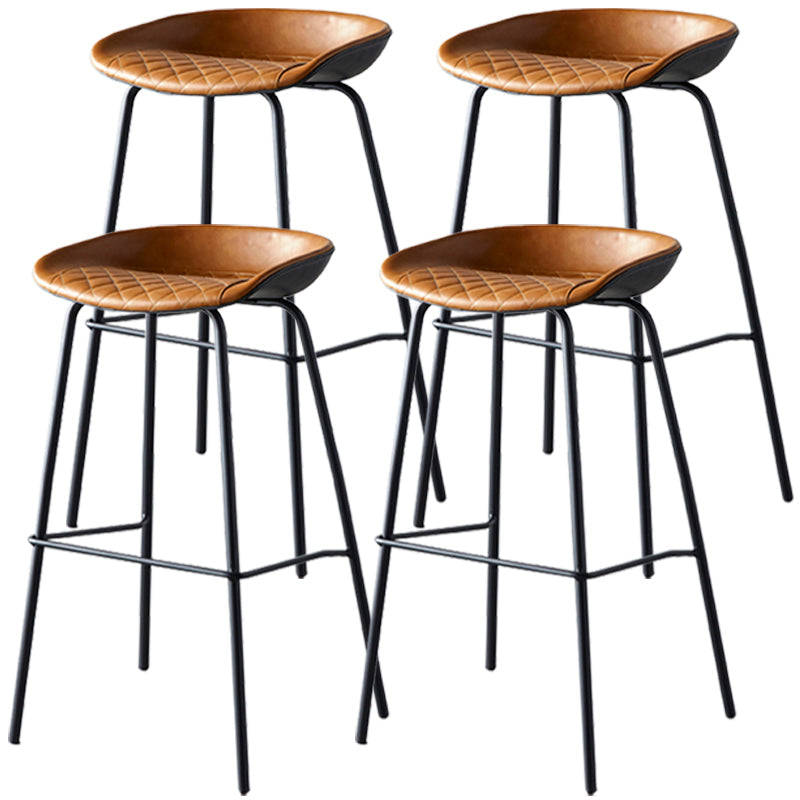 Industrial Metal Distressed Barstool Indoor Tall Stool with Leather Seat Yellow-Brown 4 Piece Set Bar Stool(30"H) Clearhalo 'Bar Furniture' 'Bar Stools' 'bar_stools' 'furn' 'furn_bar_stools' 'furniture_bar_stools' 'Kitchen & Dining Furniture' 'kitchen&dining_furn' 'kitchen' 'kitchen_furn' Furniture' 4392357