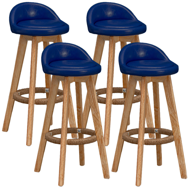 Natural Wood Upholstered Counter Stools Scandinavian Low Back Bar Stools Navy Blue 4 Piece Set Clearhalo 'Bar Furniture' 'Bar Stools' 'bar_stools' 'furn' 'furn_bar_stools' 'furniture_bar_stools' 'Kitchen & Dining Furniture' 'kitchen&dining_furn' 'kitchen' 'kitchen_furn' Furniture' 4392598