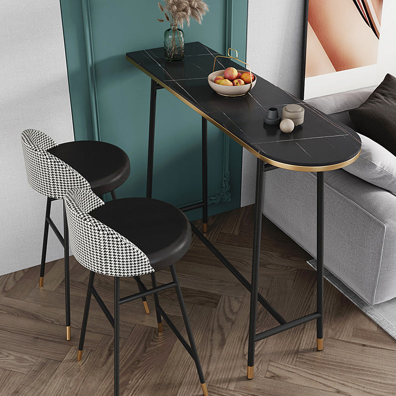 Industrial Iron Bar Table Faux Marble Specialty Top 41.3"H Bistro Table with Footrest 70.9"L x 15.7"W x 41.3"H Black Without Chairs Clearhalo 'Bar Furniture' 'Bar Tables' 'bar_tables' 'furn' 'furn_bar_tables' 'Furniture' 'furniture_bar_tables' 'Kitchen & Dining Furniture' 4393297