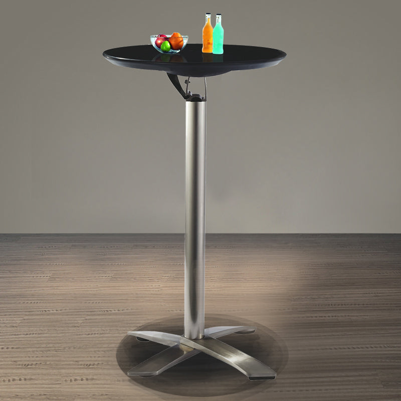 Industrial Folding Metal Bar Table Round Plastic Top 41.3"H Bistro Table 31.5"L x 31.5"W x 41.3"H Black Without Chairs Clearhalo 'Bar Furniture' 'Bar Tables' 'bar_tables' 'furn' 'furn_bar_tables' 'Furniture' 'furniture_bar_tables' 'Kitchen & Dining Furniture' 4393342