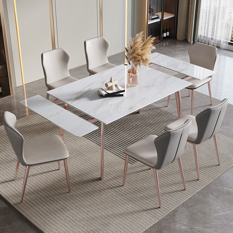 Glam 1/4/5/7 Pieces Dining Set Sintered Stone Dining Table Set with Leather Chairs 7 Pieces: Table, 6 Chairs Clearhalo 'Dining Room Sets' 'Dining Tables & Seating' 'dining_room_set' 'furn' 'furn_dining_room_set' 'Furniture' 'furniture_dining_room_set' 'Kitchen & Dining Furniture' 'kitchen&dining_furn' 'kitchen' 4400073