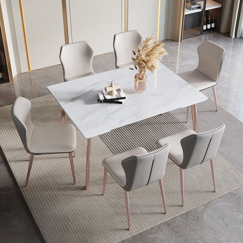 Extendable 1/4/5/7 Pieces Dining Set Sintered Stone Dining Table Set with Chairs 7 Pieces: Table, 6 Chairs Clearhalo 'Dining Room Sets' 'Dining Tables & Seating' 'dining_room_set' 'furn' 'furn_dining_room_set' 'Furniture' 'furniture_dining_room_set' 'Kitchen & Dining Furniture' 'kitchen&dining_furn' 'kitchen' 4400226