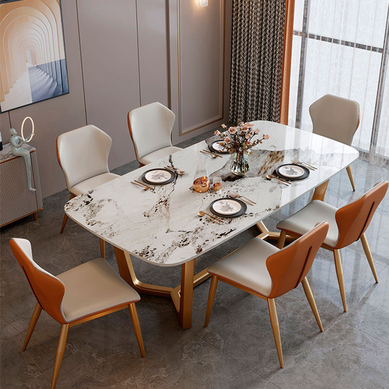 1/2/5/6/7 Pieces Luxury Furniture Sintered Stone Dining Table Set with Leather Chairs 7 Pieces: Table, 6 Chairs Clearhalo 'Dining Room Sets' 'Dining Tables & Seating' 'dining_room_set' 'furn' 'furn_dining_room_set' 'Furniture' 'furniture_dining_room_set' 'Kitchen & Dining Furniture' 'kitchen&dining_furn' 'kitchen' 4400238