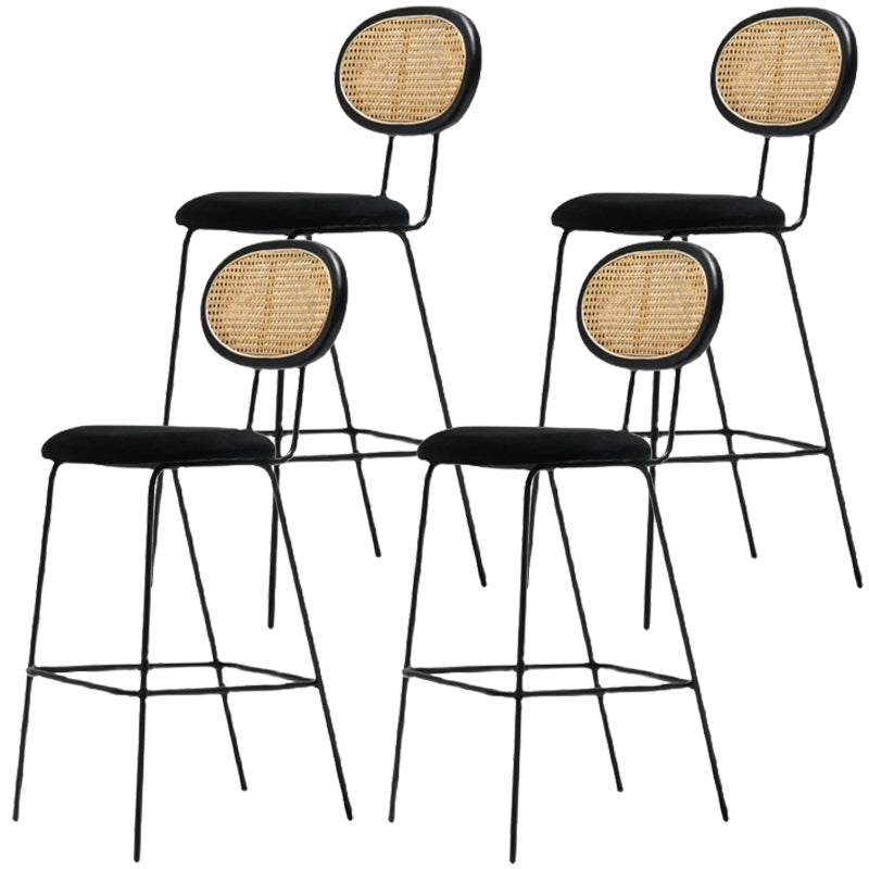 Nordic Rattan Low Back Barstool Simple Indoor Tall Stool with Upholstered Black 4 Piece Set Clearhalo 'Bar Furniture' 'Bar Stools' 'bar_stools' 'furn' 'furn_bar_stools' 'furniture_bar_stools' 'Kitchen & Dining Furniture' 'kitchen&dining_furn' 'kitchen' 'kitchen_furn' Furniture' 4400673