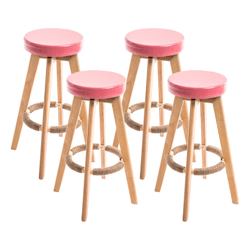 Modern Counter Bar Stool Armless Leather Bar Stool with Footrest and Swivel, Wood Base Natural Pink 4 Piece Set Clearhalo 'Bar Furniture' 'Bar Stools' 'bar_stools' 'furn' 'furn_bar_stools' 'furniture_bar_stools' 'Kitchen & Dining Furniture' 'kitchen&dining_furn' 'kitchen' 'kitchen_furn' Furniture' 4400927