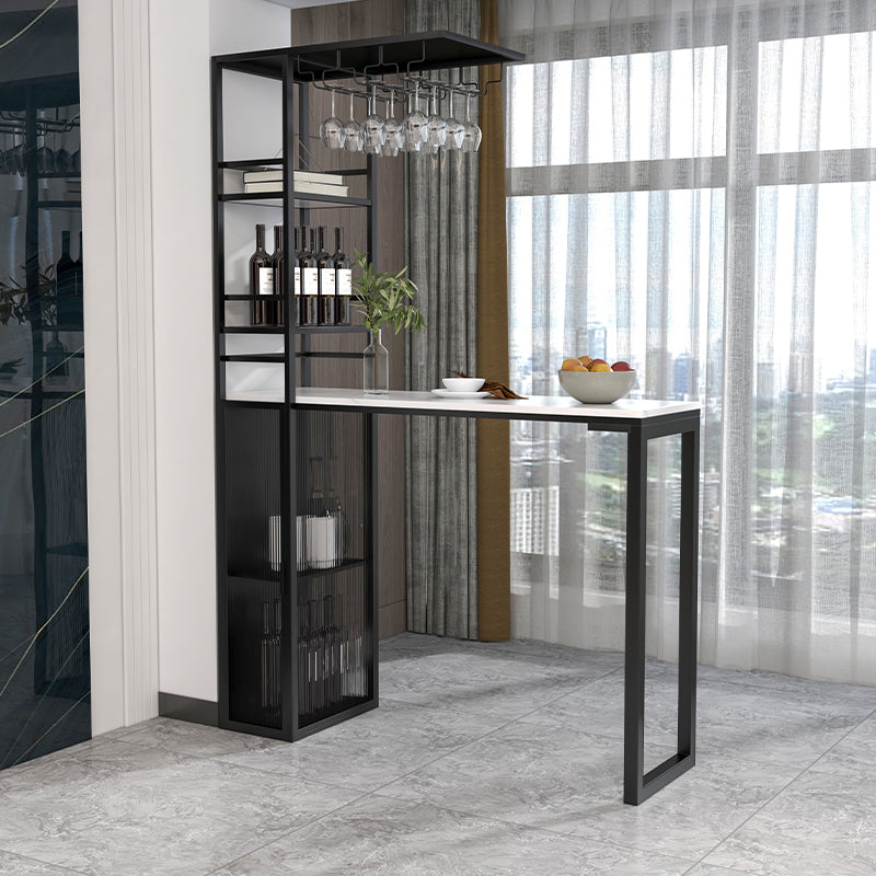 Glam Style Stone Top Counter Table 42-inch Height Table with Wine Rack for Dining Room 59.1"L x 15.7"W x 41.3"H Black Without Chairs Clearhalo 'Bar Furniture' 'Bar Tables' 'bar_tables' 'furn' 'furn_bar_tables' 'Furniture' 'furniture_bar_tables' 'Kitchen & Dining Furniture' 4401260
