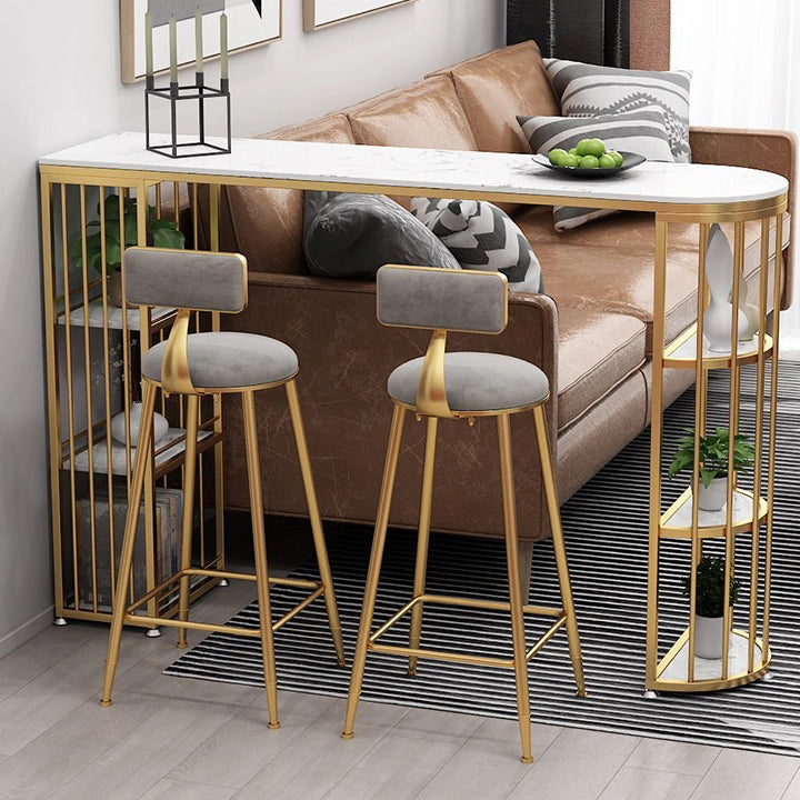 Glam Gold Iron Bar Table Faux Marble Specialty Top 41.3"H Bistro Table with Storage 78.7"L x 15.7"W x 41.3"H White Without Chairs Clearhalo 'Bar Furniture' 'Bar Tables' 'bar_tables' 'furn' 'furn_bar_tables' 'Furniture' 'furniture_bar_tables' 'Kitchen & Dining Furniture' 4401272