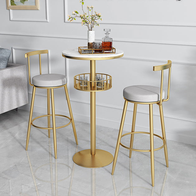 Round Shape Top Bar Table Metal Base Pub Table with Storage Shelves for Indoor Gold Without Chairs Clearhalo 'Bar Furniture' 'Bar Tables' 'bar_tables' 'furn' 'furn_bar_tables' 'Furniture' 'furniture_bar_tables' 'Kitchen & Dining Furniture' 4401291
