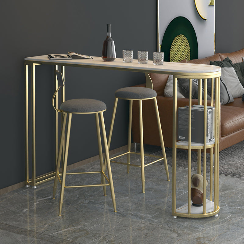 Gorgeous Bar Table Stone Top Gold Base Pub Table with Shelf for Living Room, Only Table 63"L x 15.7"W x 41.3"H White Without Chairs Clearhalo 'Bar Furniture' 'Bar Tables' 'bar_tables' 'furn' 'furn_bar_tables' 'Furniture' 'furniture_bar_tables' 'Kitchen & Dining Furniture' 4401296
