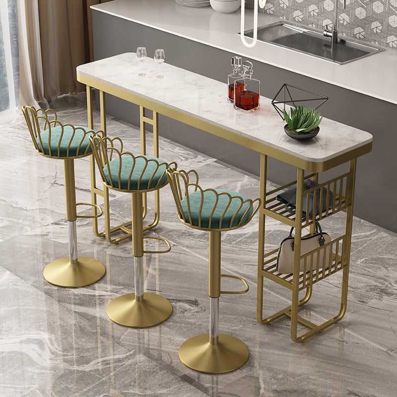 Glam Style Bar Table Artificial Marble Pub Table with Shelf for Dining Room, Only Table 86.6"L x 15.7"W x 41.3"H Without Chairs Clearhalo 'Bar Furniture' 'Bar Tables' 'bar_tables' 'furn' 'furn_bar_tables' 'Furniture' 'furniture_bar_tables' 'Kitchen & Dining Furniture' 4401314