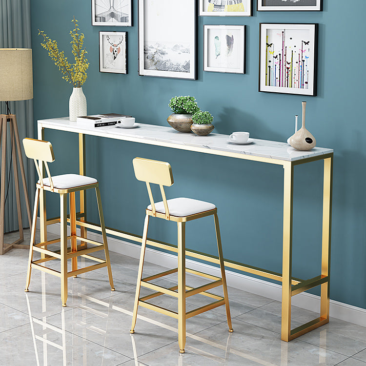 Glam Style Bar Table Artificial Marble Pub Table with Pedal for Dining Room 70.9"L x 15.7"W x 41.3"H Without Chairs Clearhalo 'Bar Furniture' 'Bar Tables' 'bar_tables' 'furn' 'furn_bar_tables' 'Furniture' 'furniture_bar_tables' 'Kitchen & Dining Furniture' 4401327