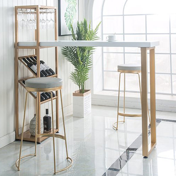 Glam Style Bar Table Wood Top Pub Table with Wine Cabinet for Dining Room 86.6"L x 15.7"W x 41.3"H Gold Without Chairs Clearhalo 'Bar Furniture' 'Bar Tables' 'bar_tables' 'furn' 'furn_bar_tables' 'Furniture' 'furniture_bar_tables' 'Kitchen & Dining Furniture' 4401340