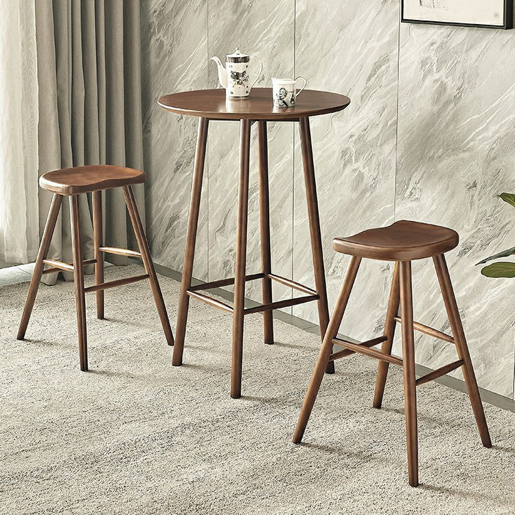 Round Shape Wood Top Counter Table 4 Legs Industrial Bar Table for Dining Room Walnut Without Chairs Clearhalo 'Bar Furniture' 'Bar Tables' 'bar_tables' 'furn' 'furn_bar_tables' 'Furniture' 'furniture_bar_tables' 'Kitchen & Dining Furniture' 4401455