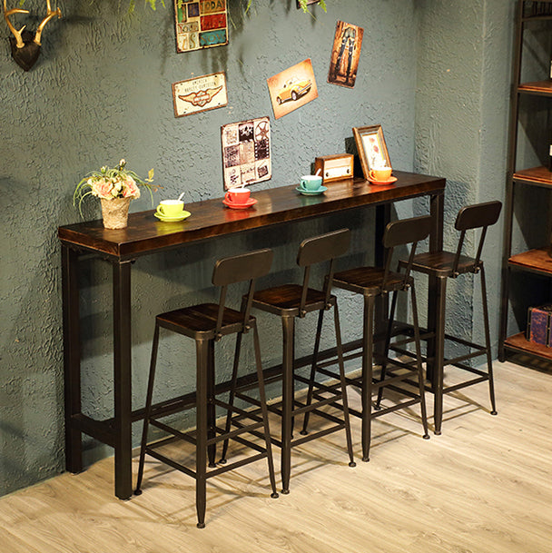 Brown Wood Top Counter Table Metal Black Legs Industrial Bar Table for Restaurant 86.6"L x 15.7"W x 41.3"H Without Chairs Clearhalo 'Bar Furniture' 'Bar Tables' 'bar_tables' 'furn' 'furn_bar_tables' 'Furniture' 'furniture_bar_tables' 'Kitchen & Dining Furniture' 4401465