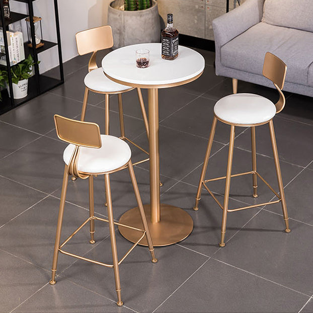 Glam White Faux Marble Bistro Table Indoor Gold Bar Table with Single Pedestal, Only Table 21.7"L x 21.7"W x 41.3"H Round Without Chairs Clearhalo 'Bar Furniture' 'Bar Tables' 'bar_tables' 'furn' 'furn_bar_tables' 'Furniture' 'furniture_bar_tables' 'Kitchen & Dining Furniture' 4401494