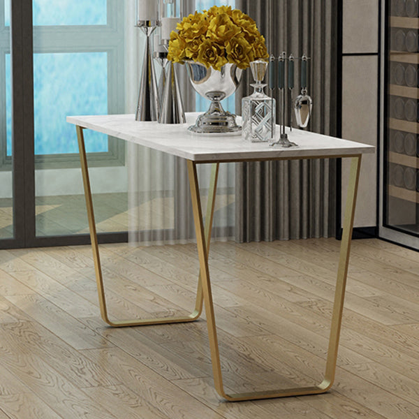 Glam Rectangle Faux Marble Pub Bar Table Indoor Metal Bar Dining Table with Sled Pedestal 47.2"L x 23.6"W x 39.4"H Without Chairs Clearhalo 'Bar Furniture' 'Bar Tables' 'bar_tables' 'furn' 'furn_bar_tables' 'Furniture' 'furniture_bar_tables' 'Kitchen & Dining Furniture' 4401574