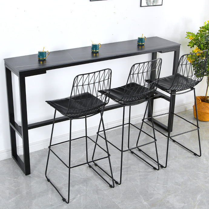 Industrial 41.3"H Bar Table Faux Marble Rectangle Top Bistro Table with Footrest 78.7"L x 15.7"W x 41.3"H Black Without Chairs Clearhalo 'Bar Furniture' 'Bar Tables' 'bar_tables' 'furn' 'furn_bar_tables' 'Furniture' 'furniture_bar_tables' 'Kitchen & Dining Furniture' 4401598