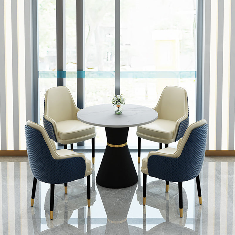 1/2/3/5 Pcs Modern Dining Room Set with Round Table and Leather Chairs Dining Set 5 Pieces: Table, 4 Chairs Clearhalo 'Dining Room Sets' 'Dining Tables & Seating' 'dining_room_set' 'Furniture' 'furniture_dining_room_set' 'Kitchen & Dining Furniture' 'kitchen&dining_furn' 'kitchen' 4413226