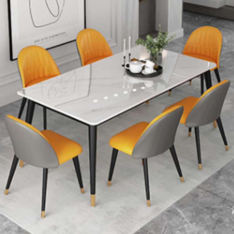 Modern 1/5/6/7 Pieces Dining Set Sintered Stone Dining Table Set with Leather Chairs 7 Pieces: Table, 6 Orange Chairs Clearhalo 'Dining Room Sets' 'Dining Tables & Seating' 'dining_room_set' 'furn' 'furn_dining_room_set' 'Furniture' 'furniture_dining_room_set' 'Kitchen & Dining Furniture' 'kitchen&dining_furn' 'kitchen' 4413246