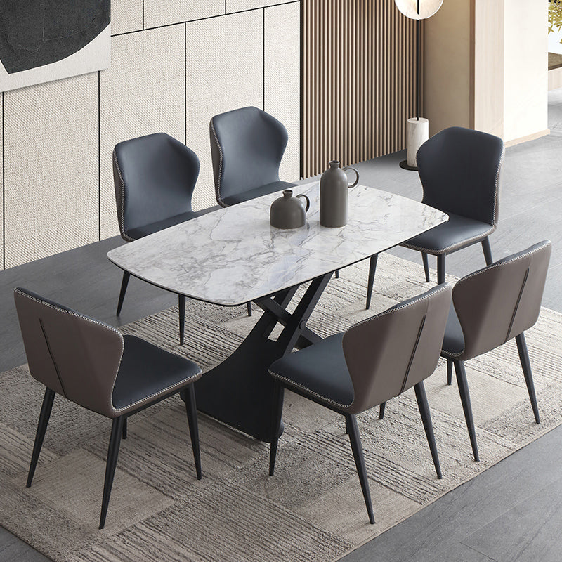 Modern 1/4/5/7 Pieces Dining Set Rectangle Sintered Stone Dining Table Set 7 Pieces: Table, 6 Chairs Clearhalo 'Dining Room Sets' 'Dining Tables & Seating' 'dining_room_set' 'furn' 'furn_dining_room_set' 'Furniture' 'furniture_dining_room_set' 'Kitchen & Dining Furniture' 'kitchen&dining_furn' 'kitchen' 4413260