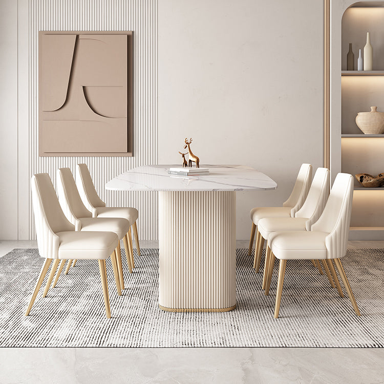 Nordic 1/4/5/7 Pieces Dining Set Rectangle Stone Table and White Chairs Dining Set 7 Pieces: Table, 6 Chairs Clearhalo 'Dining Room Sets' 'Dining Tables & Seating' 'dining_room_set' 'furn' 'furn_dining_room_set' 'Furniture' 'furniture_dining_room_set' 'Kitchen & Dining Furniture' 'kitchen&dining_furn' 'kitchen' 4413305