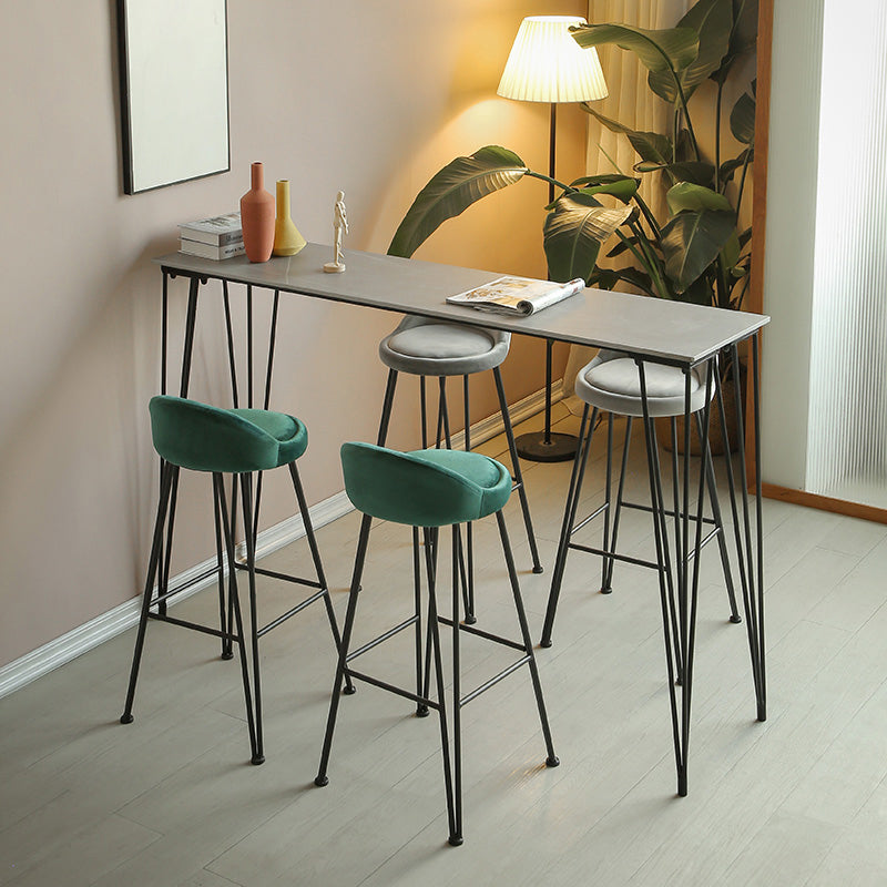 Industrial Black Iron Bar Table Faux Marble Rectangle Top 41.3"H Bistro Table with 4 Legs 70.9"L x 15.7"W x 41.3"H Gray Without Chairs Clearhalo 'Bar Furniture' 'Bar Tables' 'bar_tables' 'furn' 'furn_bar_tables' 'Furniture' 'furniture_bar_tables' 'Kitchen & Dining Furniture' 4416478