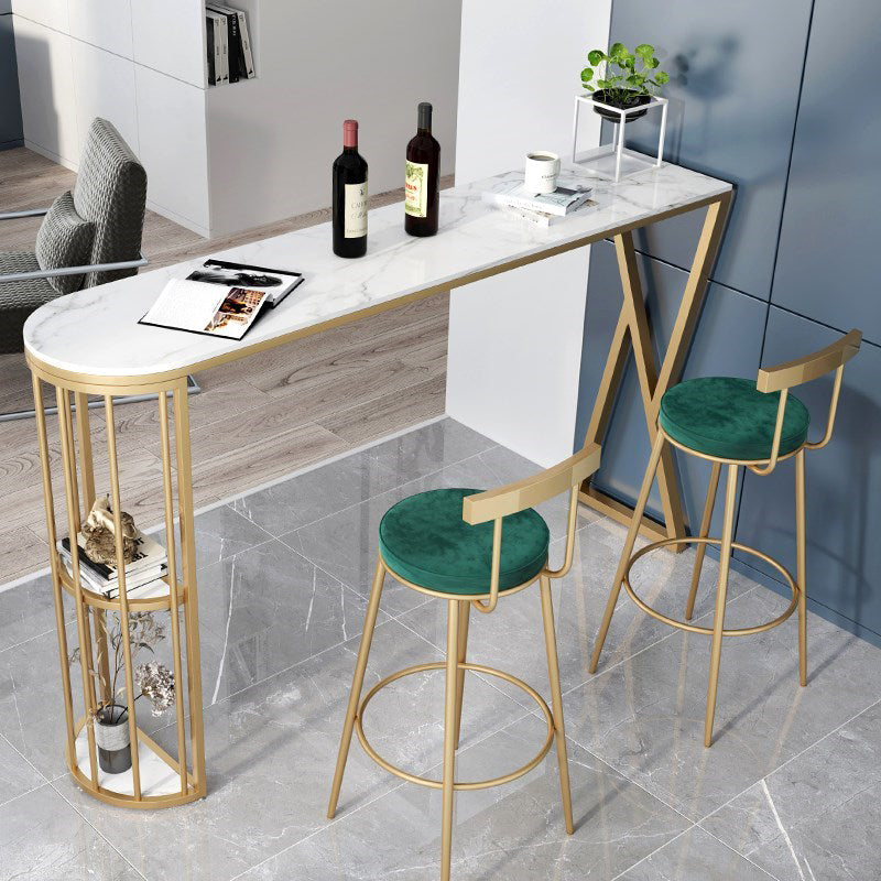Glam Gold Iron Bar Table Faux Marble White Specialty Top 41.3"H Bistro Table 70.9"L x 15.7"W x 41.3"H Without Chairs Clearhalo 'Bar Furniture' 'Bar Tables' 'bar_tables' 'furn' 'furn_bar_tables' 'Furniture' 'furniture_bar_tables' 'Kitchen & Dining Furniture' 4416495