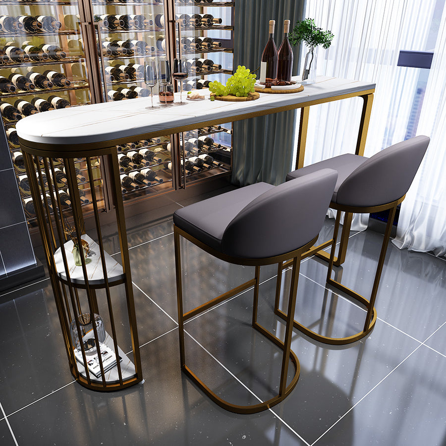 Glam Gold Iron Bar Table Faux Marble White Top Specialty 41.3"H Bistro Table with Storage 70.9"L x 15.7"W x 41.3"H Without Chairs Clearhalo 'Bar Furniture' 'Bar Tables' 'bar_tables' 'furn' 'furn_bar_tables' 'Furniture' 'furniture_bar_tables' 'Kitchen & Dining Furniture' 4416535