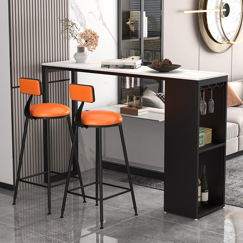 Industrial Iron Bar Table Faux Marble Rectangle Top 41.3"H Bistro Table with Storage 86.6"L x 15.7"W x 41.3"H White Without Chairs Clearhalo 'Bar Furniture' 'Bar Tables' 'bar_tables' 'furn' 'furn_bar_tables' 'Furniture' 'furniture_bar_tables' 'Kitchen & Dining Furniture' 4416553