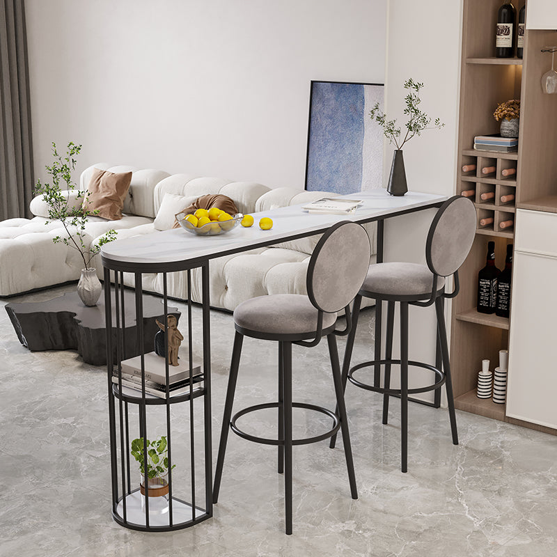 Industrial Black Iron Bar Table Marble White Top Specialty 41.3"H Bistro Table 86.6"L x 15.7"W x 41.3"H Without Chairs Clearhalo 'Bar Furniture' 'Bar Tables' 'bar_tables' 'furn' 'furn_bar_tables' 'Furniture' 'furniture_bar_tables' 'Kitchen & Dining Furniture' 4416638