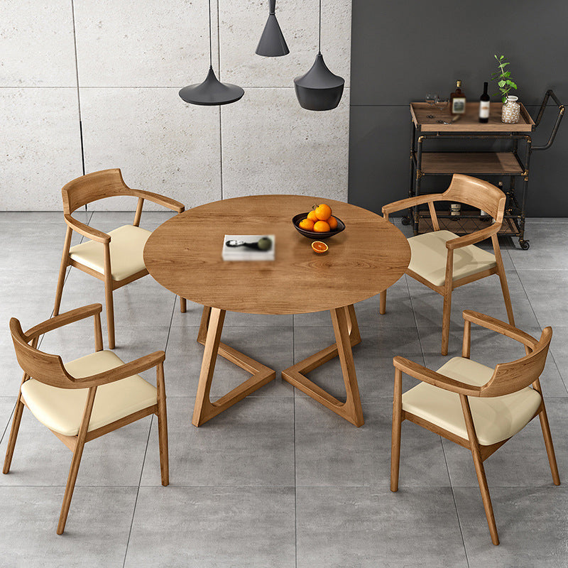 Modern 1/2/3/4/5 Pieces Dining Set Solid Wood Round Dining Furniture Set /Separate Items 5 Pieces: Table, 4 Beige Chairs Clearhalo 'Dining Room Sets' 'Dining Tables & Seating' 'dining_room_set' 'furn' 'furn_dining_room_set' 'Furniture' 'furniture_dining_room_set' 'Kitchen & Dining Furniture' 'kitchen&dining_furn' 'kitchen' 4417930