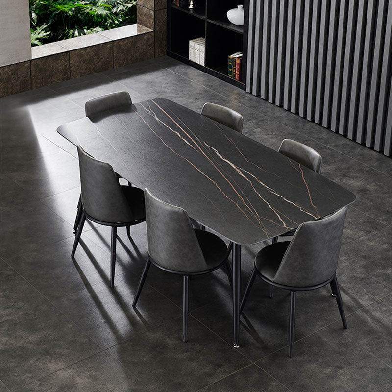 1/4/5/7 Pcs Metal Modern Dining Room Set with Rectangle Metal Base Table Dining Set 7 Pieces: Table, 6 Dark Grey Chairs Clearhalo 'Dining Room Sets' 'Dining Tables & Seating' 'dining_room_set' 'furn' 'furn_dining_room_set' 'Furniture' 'furniture_dining_room_set' 'Kitchen & Dining Furniture' 'kitchen&dining_furn' 'kitchen' 4417949