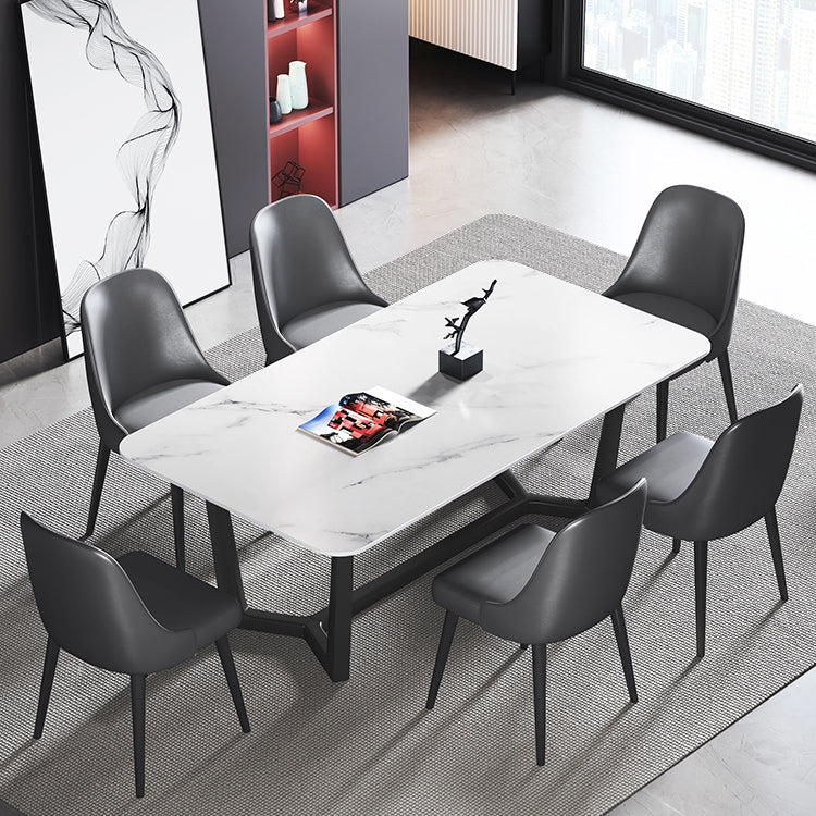 Modern 1/2/5/7 Pieces Rectangle Dining Set Sintered Stone Dining Table Set 7 Pieces: Table, 6 Chairs Clearhalo 'Dining Room Sets' 'Dining Tables & Seating' 'dining_room_set' 'furn' 'furn_dining_room_set' 'Furniture' 'furniture_dining_room_set' 'Kitchen & Dining Furniture' 'kitchen&dining_furn' 'kitchen' 4421865