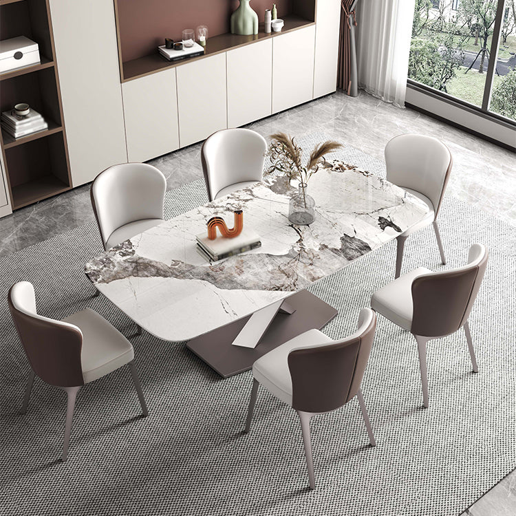 Luxury 1/4/5/6/7 Pieces Dining Set Sintered Stone Dining Table Set with Leather Chairs 7 Pieces: Table, 6 Chairs Clearhalo 'Dining Room Sets' 'Dining Tables & Seating' 'dining_room_set' 'furn' 'furn_dining_room_set' 'Furniture' 'furniture_dining_room_set' 'Kitchen & Dining Furniture' 'kitchen&dining_furn' 'kitchen' 4421903