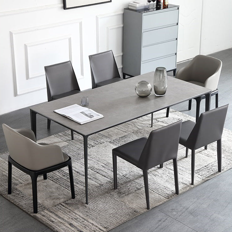 1/3/4/5/7 Pieces Modern Dining Set with Grey Top Table and Leather Chairs Dinette Set 7 Pieces: Table, 4 Black+2 Grey Chairs Clearhalo 'Dining Room Sets' 'Dining Tables & Seating' 'dining_room_set' 'furn' 'furn_dining_room_set' 'Furniture' 'furniture_dining_room_set' 'Kitchen & Dining Furniture' 'kitchen&dining_furn' 'kitchen' 4421919