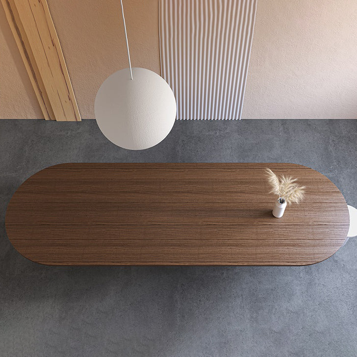 Modern Oval Dining Table Solid Wood Table with Double Pedestal Base 86.6"L x 35.4"W x 29.5"H Without Chairs Clearhalo ' dining_table' 'Dining Tables & Seating' 'Dining Tables' 'furn' 'furn_dining_table' 'Furniture' 'furniture_dining_table' 'Kitchen & Dining Furniture' 'kitchen&dining_furn' 'kitchen' 'kitchen_dining_table' 4422430