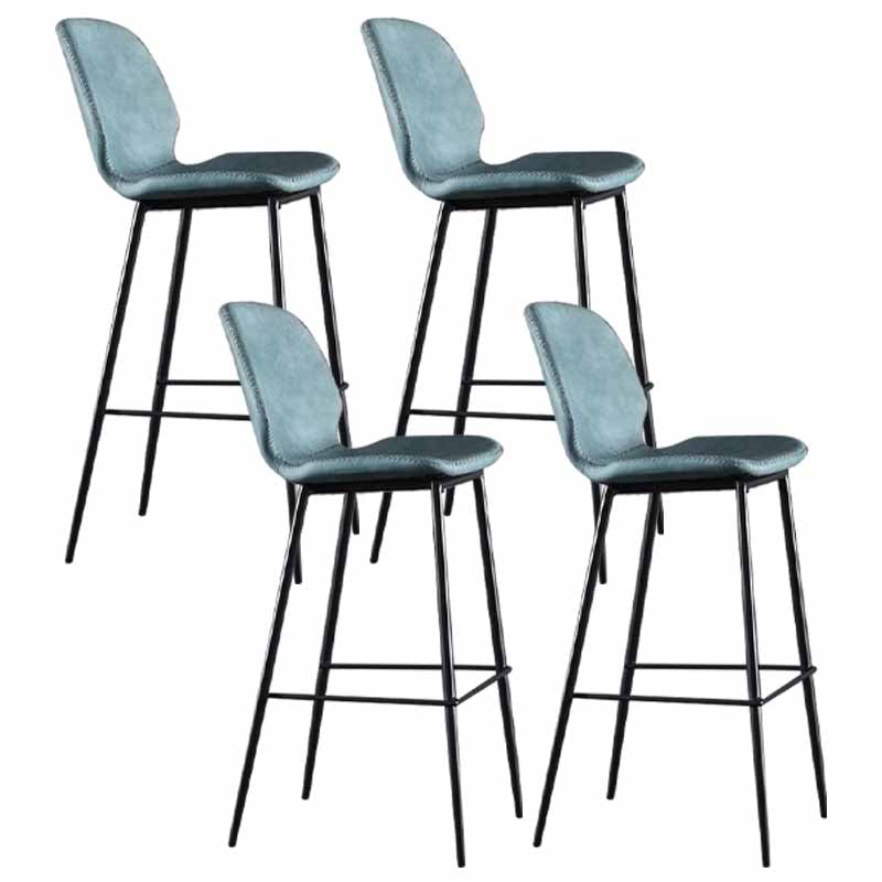 Industrial Leather Counter Stools Black Metal Low Back Bar Stools with Footrest Blue 4 Piece Set Clearhalo 'Bar Furniture' 'Bar Stools' 'bar_stools' 'furn' 'furn_bar_stools' 'furniture_bar_stools' 'Kitchen & Dining Furniture' 'kitchen&dining_furn' 'kitchen' 'kitchen_furn' Furniture' 4422751