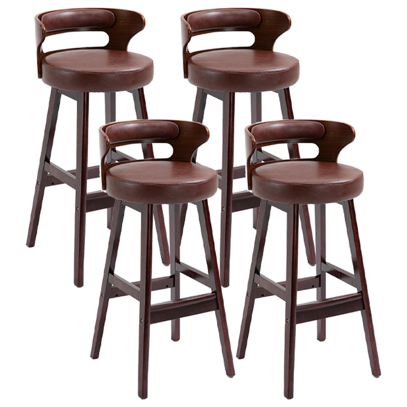 Scandinavian Wood Upholstered Counter Stools Low Back Bar Stools with Round Seat Red Brown Set of 4 Clearhalo 'Bar Furniture' 'Bar Stools' 'bar_stools' 'furniture_bar_stools' 'Kitchen & Dining Furniture' 'kitchen&dining_furn' 'kitchen' 'kitchen_furn' Furniture' 4422901