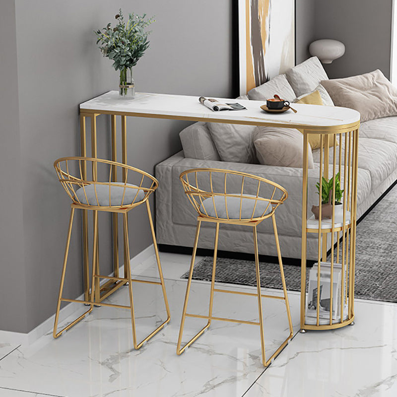 Modern Storage Stone Counter Height Table Double Pedestal Pub Height Dining Table 78.7"L x 15.7"W x 41.3"H White-Gold Without Chairs Clearhalo 'Bar Furniture' 'Bar Tables' 'bar_tables' 'furn' 'furn_bar_tables' 'Furniture' 'furniture_bar_tables' 'Kitchen & Dining Furniture' 4423004