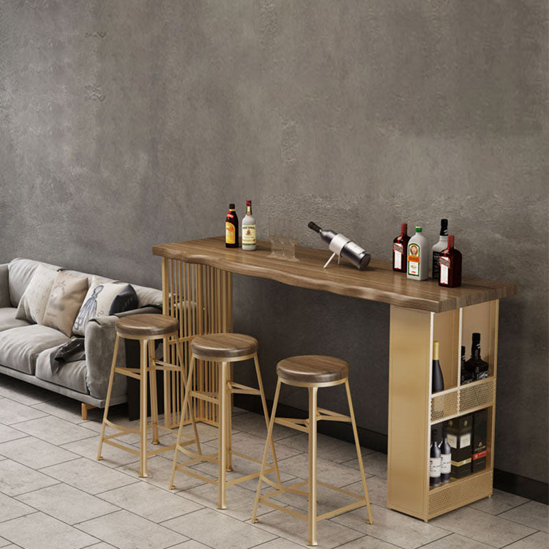 Double Pedestal Modern Hall/Pub Table Specialty Wood Indoor Bistro Bar Table 70.9"L x 19.7"W x 41.3"H Gold Without Chairs Clearhalo 'Bar Furniture' 'Bar Tables' 'bar_tables' 'furn' 'furn_bar_tables' 'Furniture' 'furniture_bar_tables' 'Kitchen & Dining Furniture' 4423023