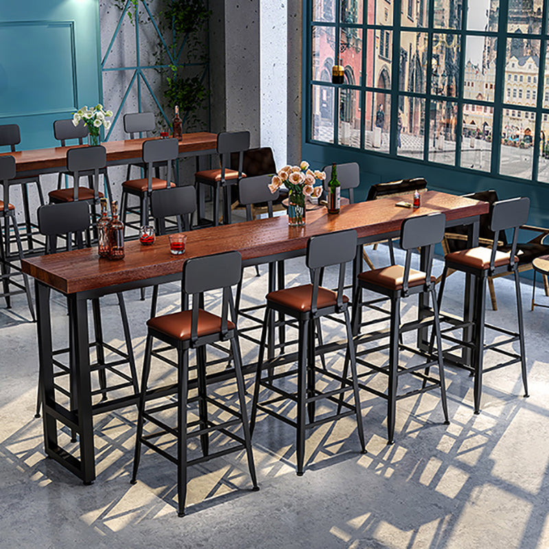 Rectangle Brown Indoor Event and Cocktail Table Trestle Wood Bar Height Pub Table 118.1"L x 15.7"W x 41.3"H Without Chairs Clearhalo 'Bar Furniture' 'Bar Tables' 'bar_tables' 'furn' 'furn_bar_tables' 'Furniture' 'furniture_bar_tables' 'Kitchen & Dining Furniture' 4423037