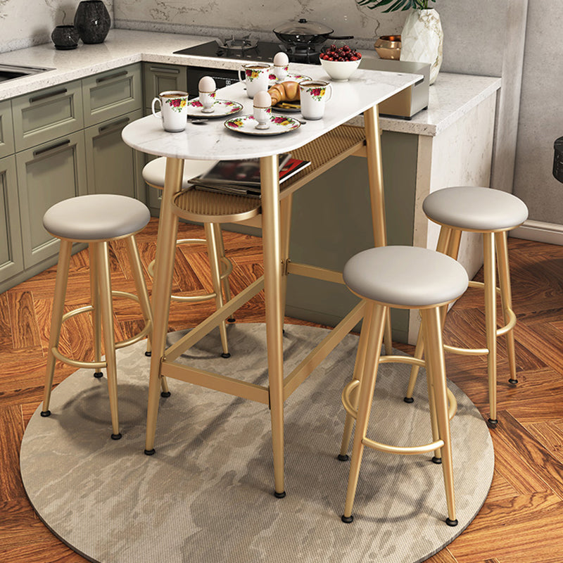 Dining Room Stone Top Counter Table Metal 4 Legs Glam Style Bar Table, Only Table 70.9"L x 19.7"W x 41.3"H White-Gold Without Chairs Clearhalo 'Bar Furniture' 'Bar Tables' 'bar_tables' 'furn' 'furn_bar_tables' 'Furniture' 'furniture_bar_tables' 'Kitchen & Dining Furniture' 4423084