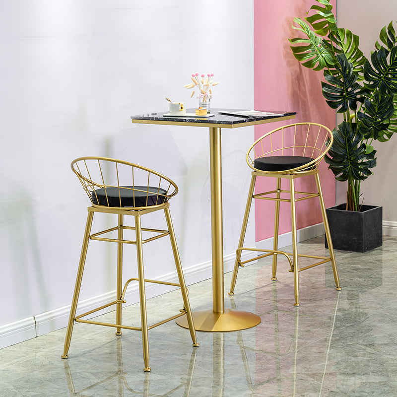 Glam White Faux Marble Pub Bar Table Indoor Iron Bar Dining Table with Single Pedestal 21.7"L x 21.7"W x 37.4"H Square Without Chairs Clearhalo 'Bar Furniture' 'Bar Tables' 'bar_tables' 'furn' 'furn_bar_tables' 'Furniture' 'furniture_bar_tables' 'Kitchen & Dining Furniture' 4423211