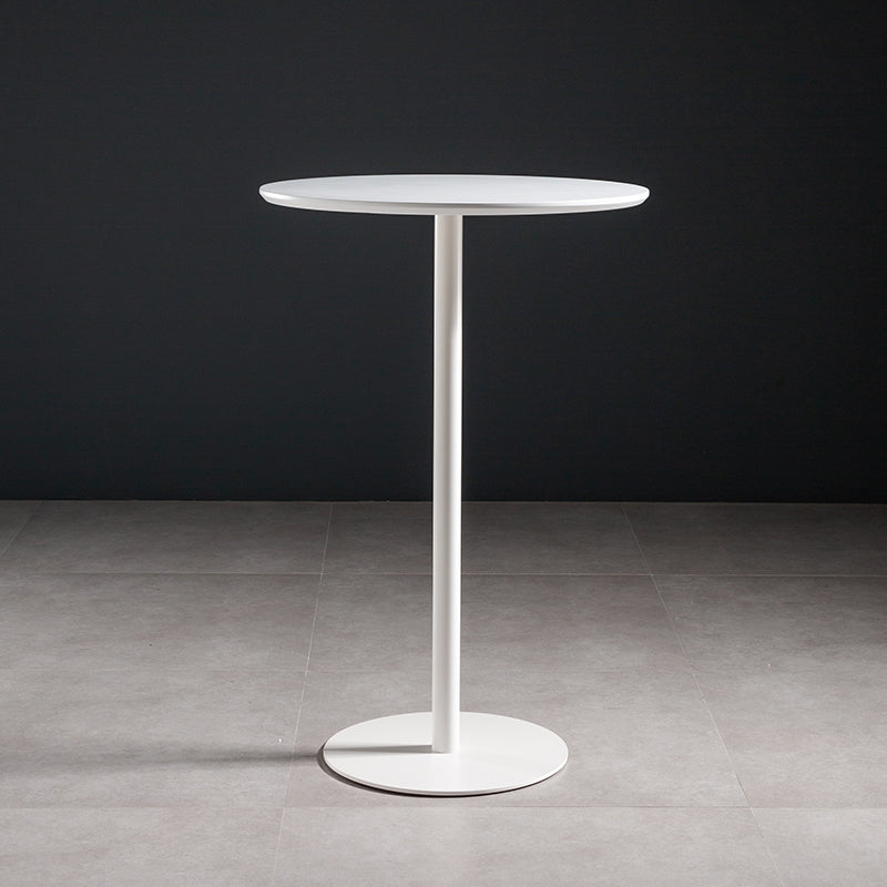 Industrial Round Wood Indoor Pub Bar Table Steel Single Pedestal Bar Dining Table 31.5"L x 31.5"W x 41.3"H White White Clearhalo 'Bar Furniture' 'Bar Tables' 'bar_tables' 'furn' 'furn_bar_tables' 'Furniture' 'furniture_bar_tables' 'Kitchen & Dining Furniture' 4423279