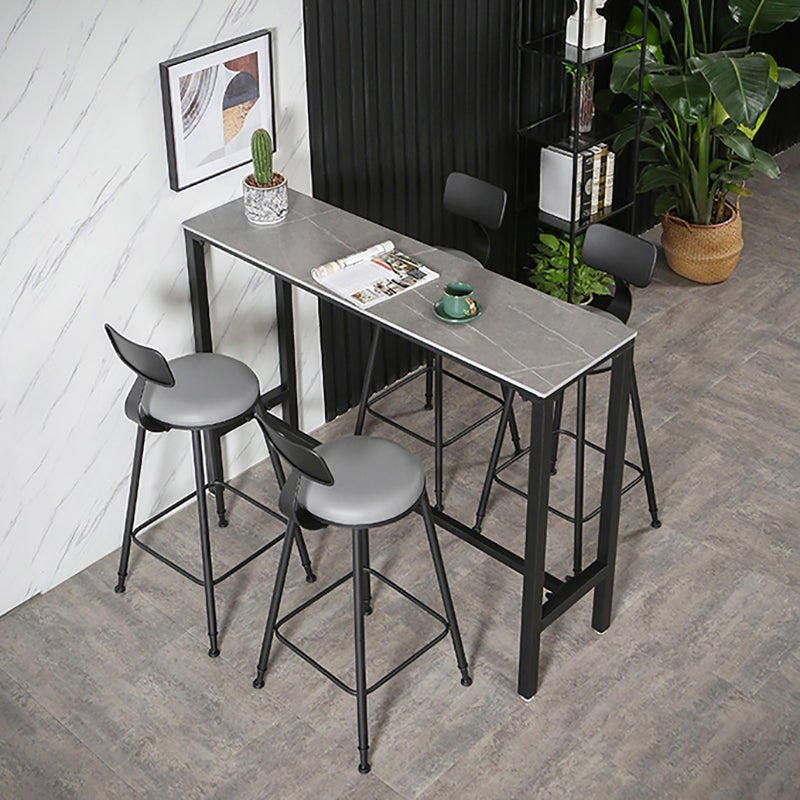 Industrial Stone Indoor Pub Bar Table Iron Trestle Pedestal Bar Dining Table 78.7"L x 15.7"W x 41.3"H Grey Without Chairs Clearhalo 'Bar Furniture' 'Bar Tables' 'bar_tables' 'furn' 'furn_bar_tables' 'Furniture' 'furniture_bar_tables' 'Kitchen & Dining Furniture' 4423325