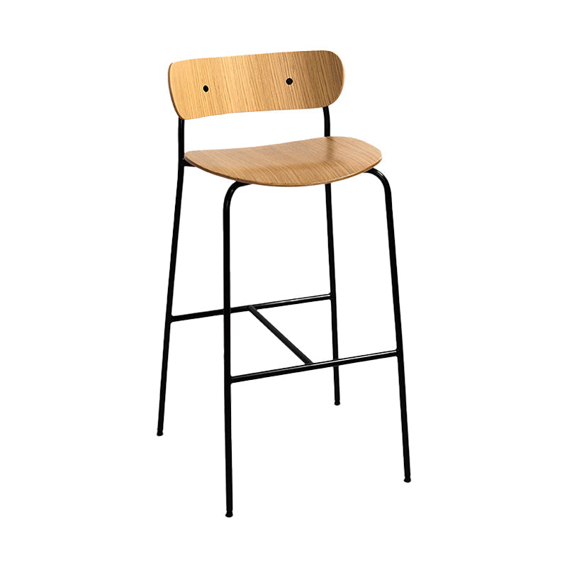 Industrial Iron Simple Barstool Restaurant Tall Stool with Wood Seat, 1 Piece Wood Clearhalo 'Bar Furniture' 'Bar Stools' 'bar_stools' 'furn' 'furn_bar_stools' 'furniture_bar_stools' 'Kitchen & Dining Furniture' 'kitchen&dining_furn' 'kitchen' 'kitchen_furn' Furniture' 4423387
