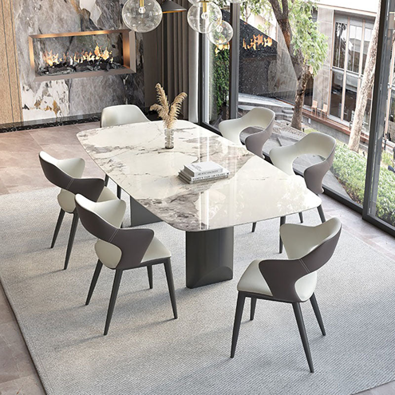 1/2/5/6/7 Pieces Dining Set Modern Sintered Stone Dining Table set with Leather Chairs 7 Pieces: Table, 6 White Chairs Clearhalo 'Dining Room Sets' 'Dining Tables & Seating' 'dining_room_set' 'furn' 'furn_dining_room_set' 'Furniture' 'furniture_dining_room_set' 'Kitchen & Dining Furniture' 'kitchen&dining_furn' 'kitchen' 4428891