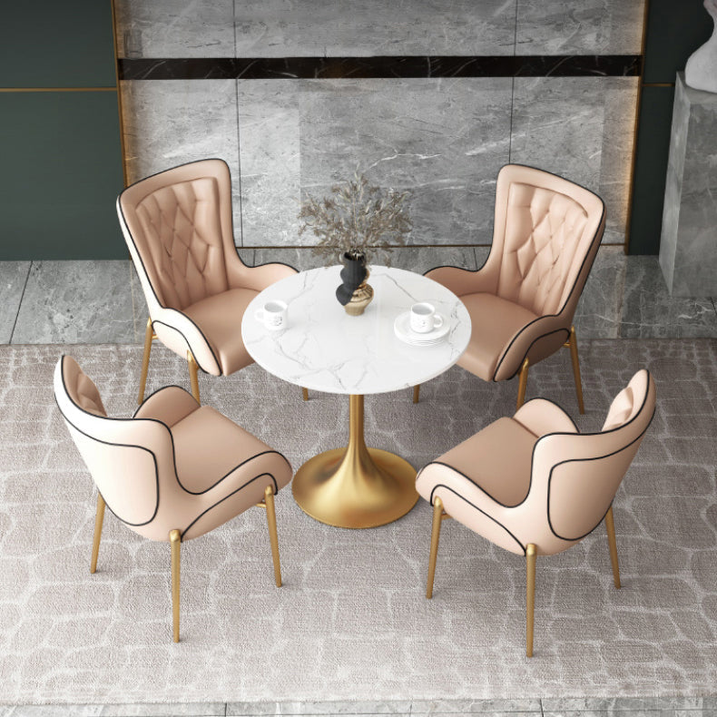 1/3/4/5 Pcs Glam Style Dining Room Set with Round Table and Metal Base Dining Set 5 Pieces: Table, 4 Pink Chairs Clearhalo 'Dining Room Sets' 'Dining Tables & Seating' 'dining_room_set' 'furn' 'furn_dining_room_set' 'Furniture' 'furniture_dining_room_set' 'Kitchen & Dining Furniture' 'kitchen&dining_furn' 'kitchen' 4429081